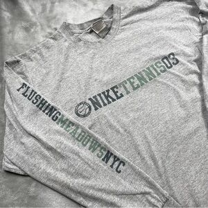 VTG Nike Tennis NYC Flushing Meadows Tee Mens L Spellout Gray T-Shirt L/S 90s